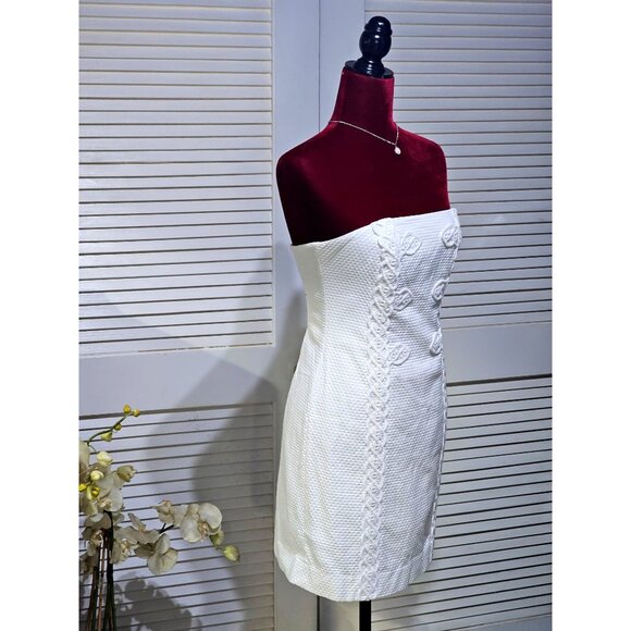 Lilly Pulitzer Womens White Tansy Strapless Textured Embroidered Dress Sz 4 2792 - Picture 4 of 14